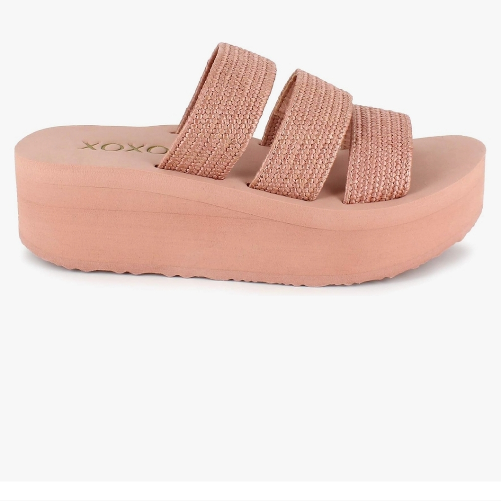 XOXO Platform Slip On Sandals Womens 8M Pink Strappy Ben Vacation Cruise Vacay - Picture 9 of 10